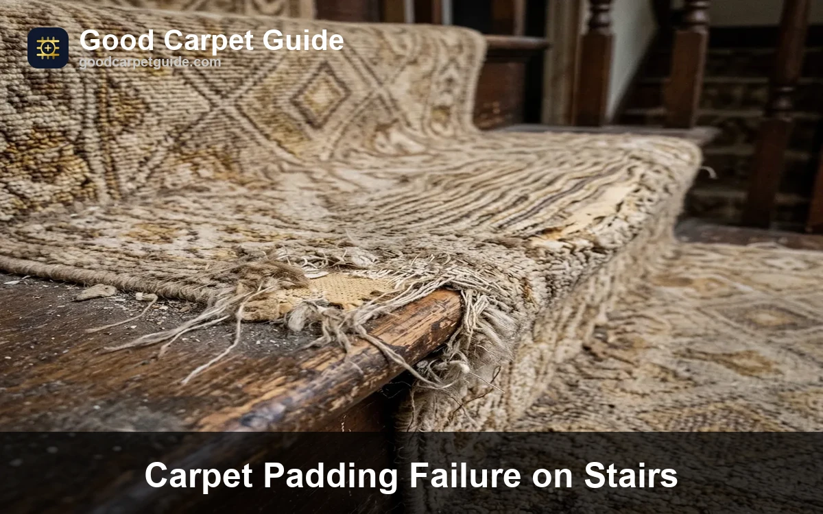 Worn staircase carpet with ripples and exposed traffic patterns near the nosing