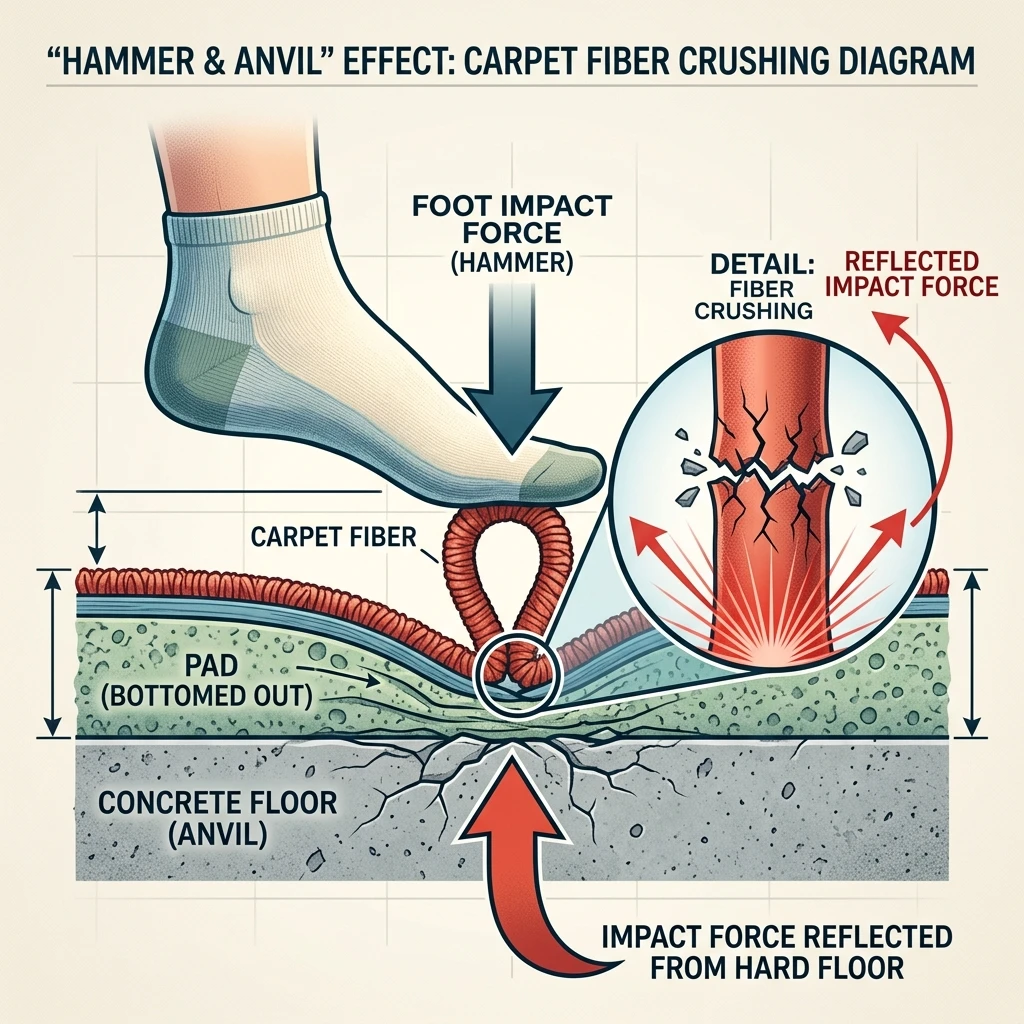 Fiber crushing diagram caused by bottomed-out padding