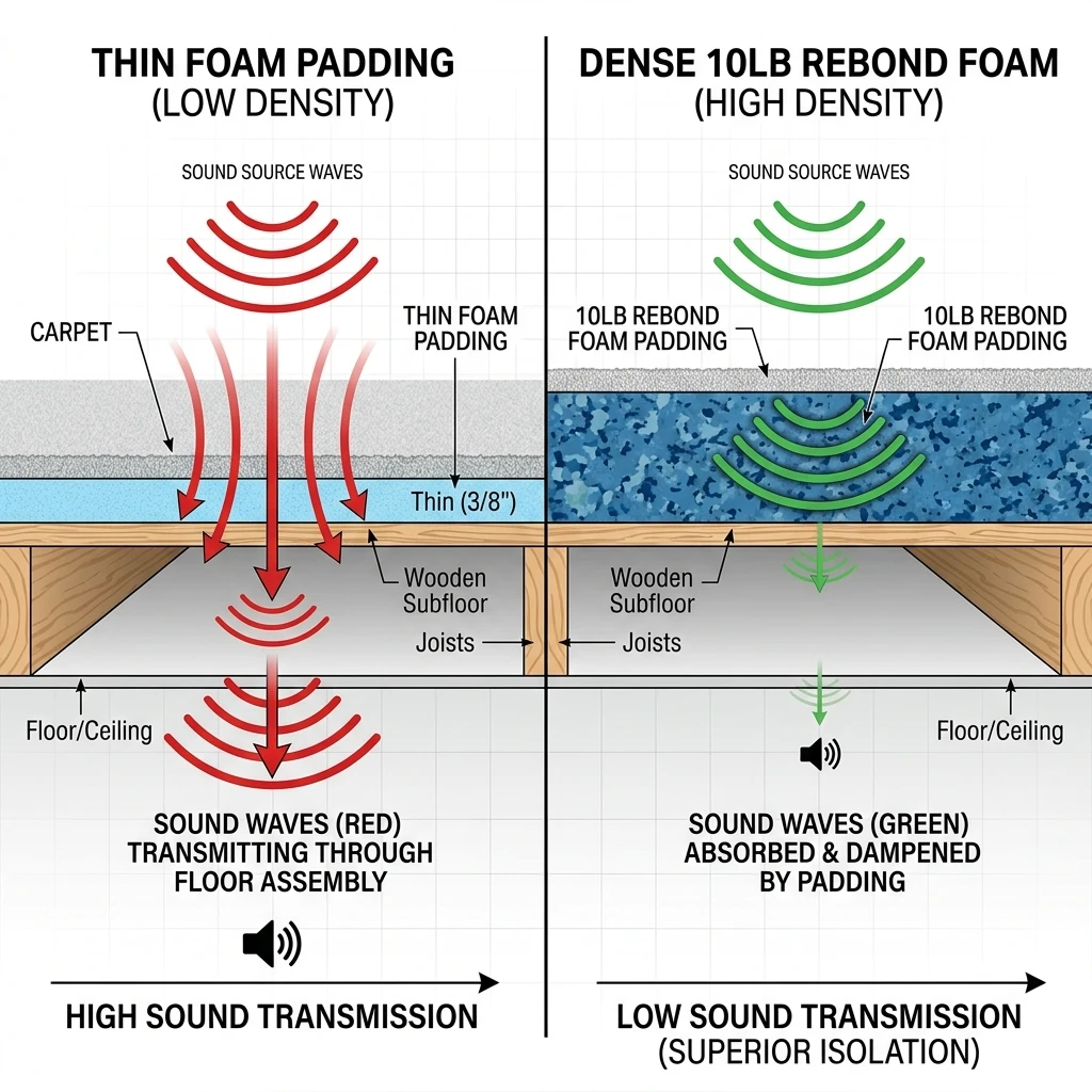 Acoustic vibration comparison between low-density and high-density carpet padding