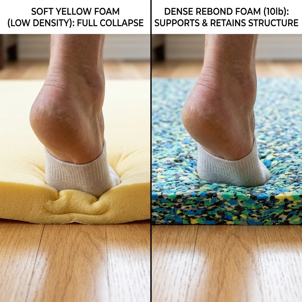 Illustration of low-density foam collapsing under heel pressure