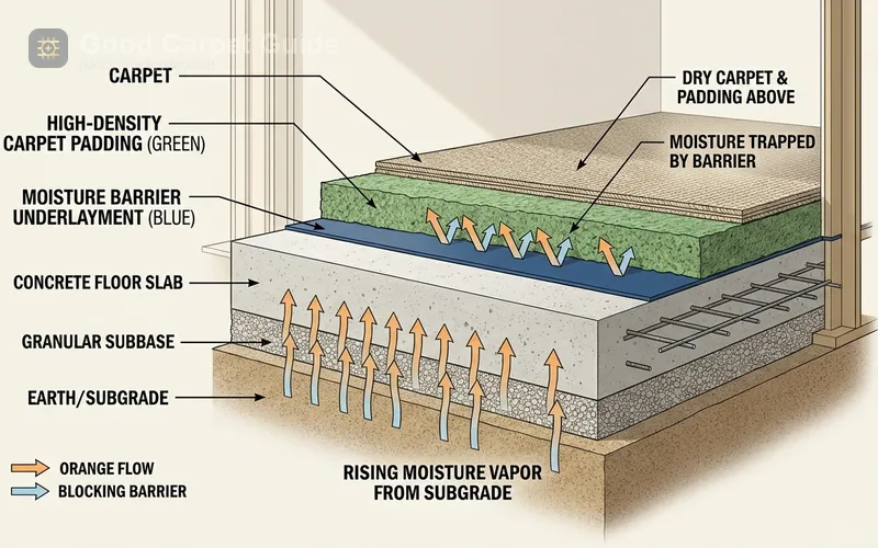 Moisture vapor emission from an unsealed slab drives most pad failures over concrete, from crinkling noise to mold.