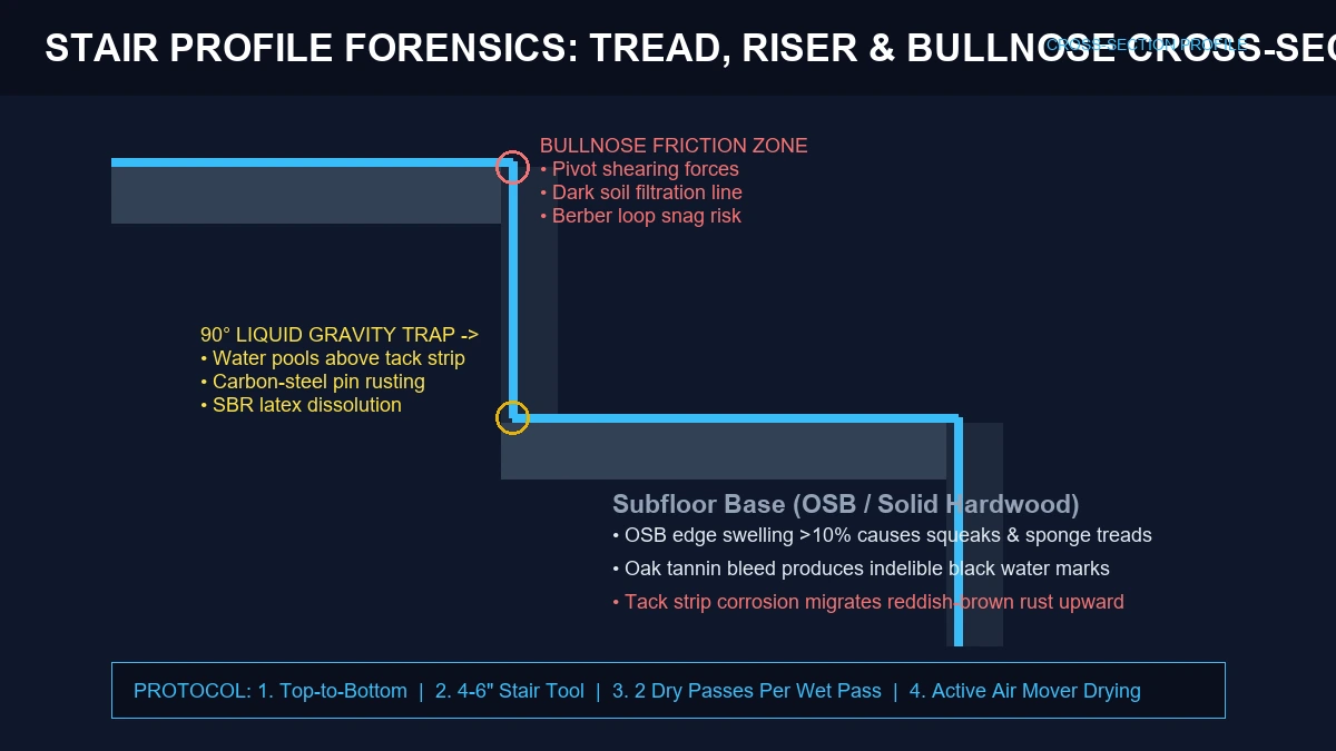 Stair Carpet Anatomical Cross-Section: Tread, Riser and Bullnose Mechanics