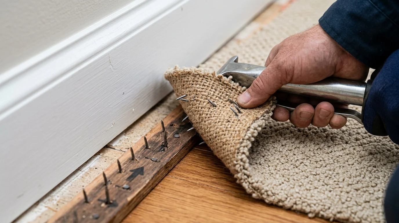 Hooking Carpet Backing Onto Tackless Strip Pins