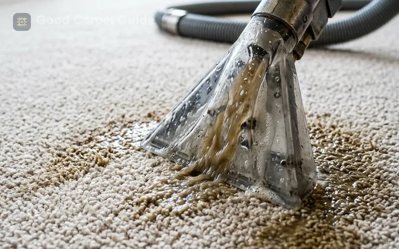 Dog vomit stain on synthetic carpet before extraction