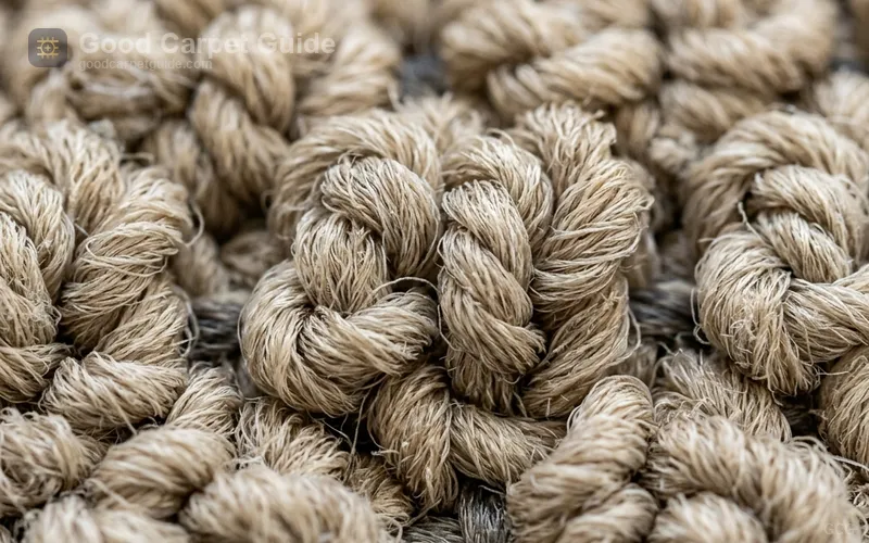 Close-up of low-pile nylon loop carpet fibers