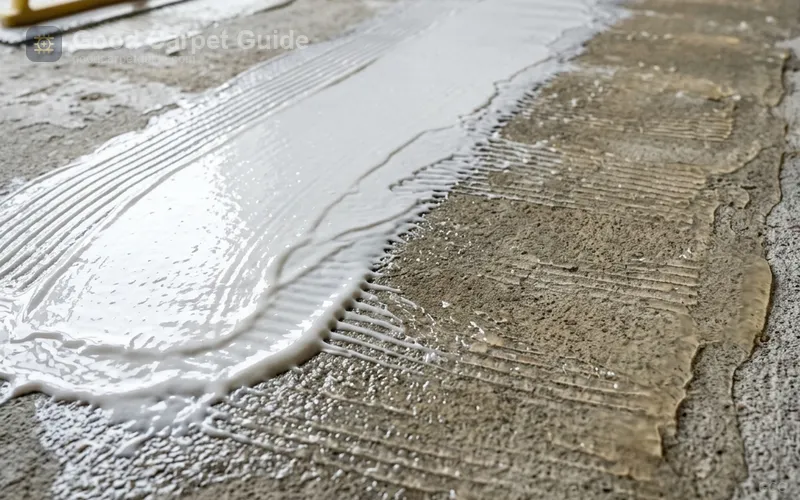 pressure sensitive adhesive drying before carpet tile placement