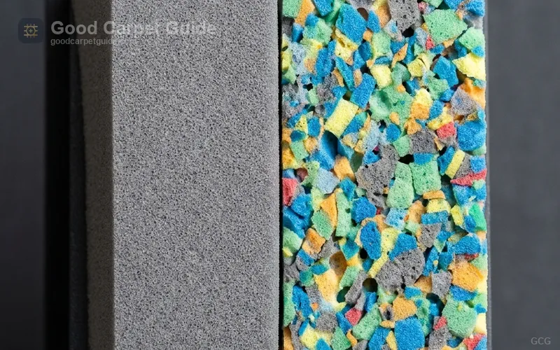 Memory foam and rebond carpet cushion cross sections showing density differences