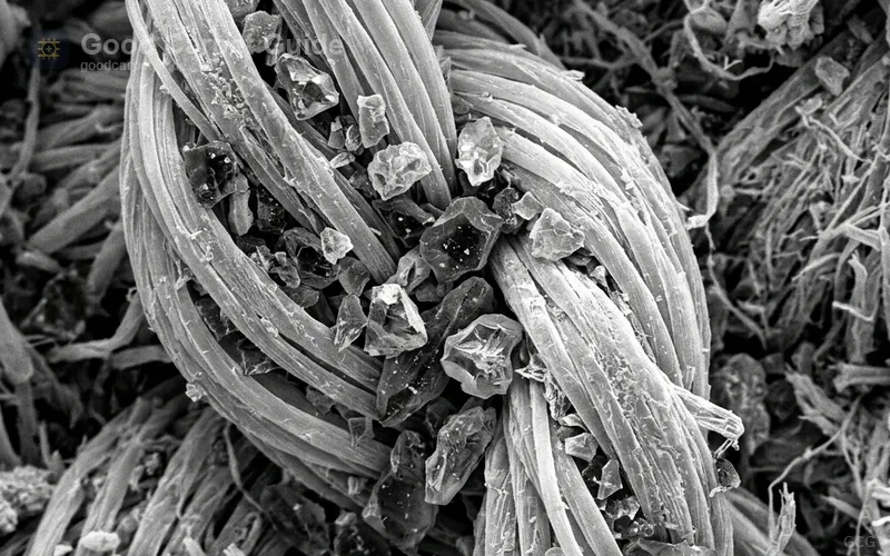 Close-up comparison of clean carpet fiber versus a grey, silica-abraded traffic lane pattern