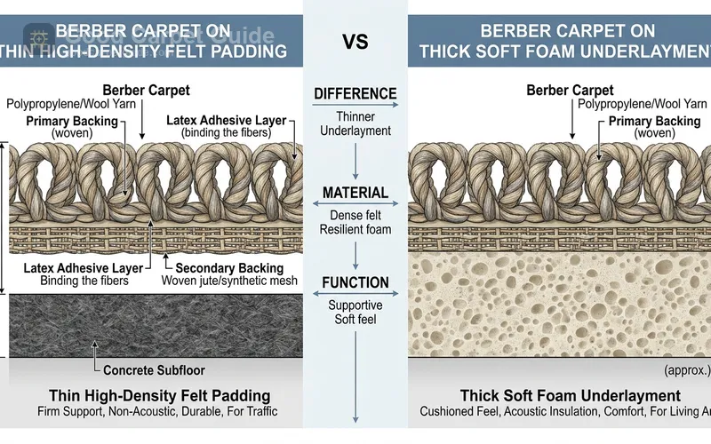 Thin and dense on the left, thick and soft on the right. Only one of them keeps berber's backing flat.
