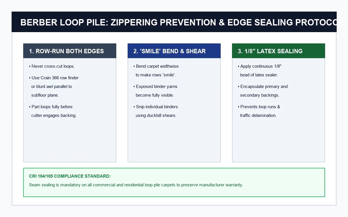 Berber Carpet Row-Running: Zippering Prevention and Edge Sealing