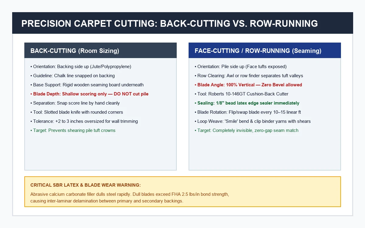 Pro Carpet Cutting Mechanics: Back-Cutting vs Row-Running Technique