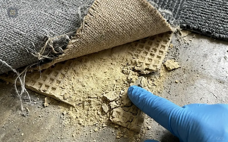 Crumbling waffle pad and carpet delamination under traffic load
