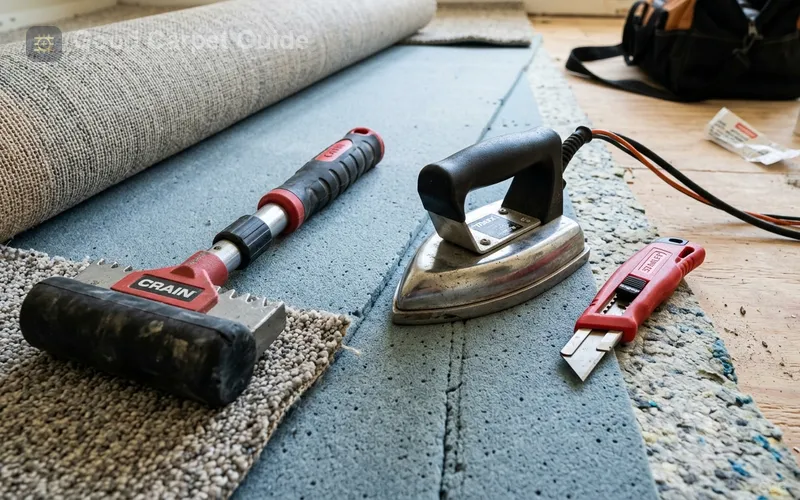 Standard installer tools used when replacing rebond padding under existing or new carpet