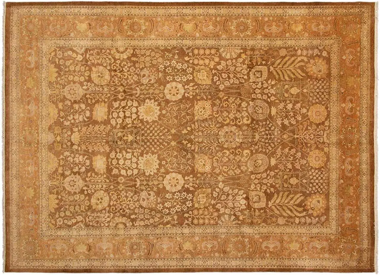 eCarpet Gallery Area Rug for Living Room Hand-Knotted Wool Rug Bedroom Tajik Caucasian Bordered Brown Rug 3'11 x 6'1 365442